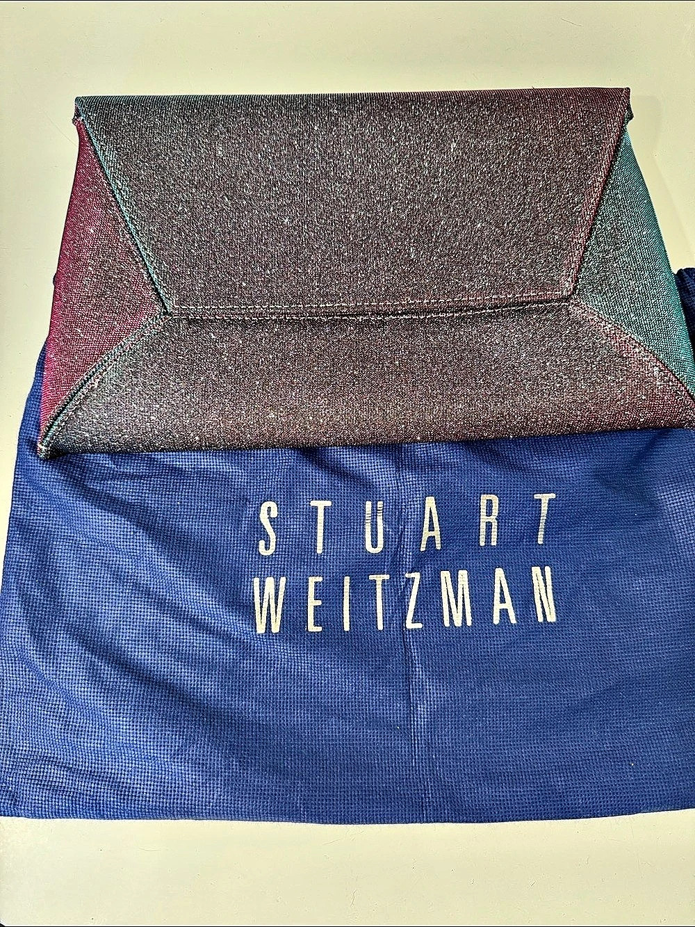 Stuart Weitzman Glitter Envelope Clutch in Black & Blue